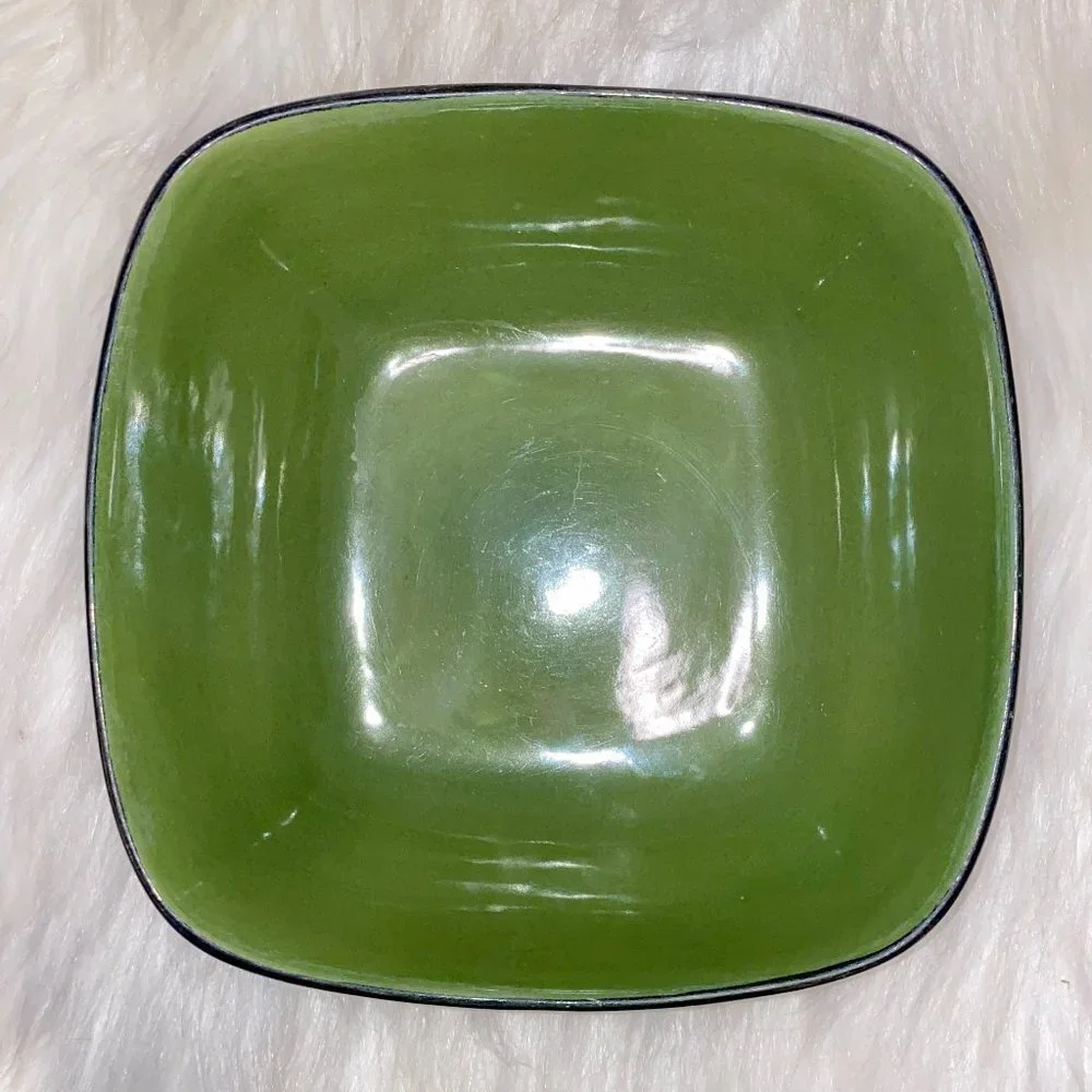 Green and Black Glazed Stoneware Bowl